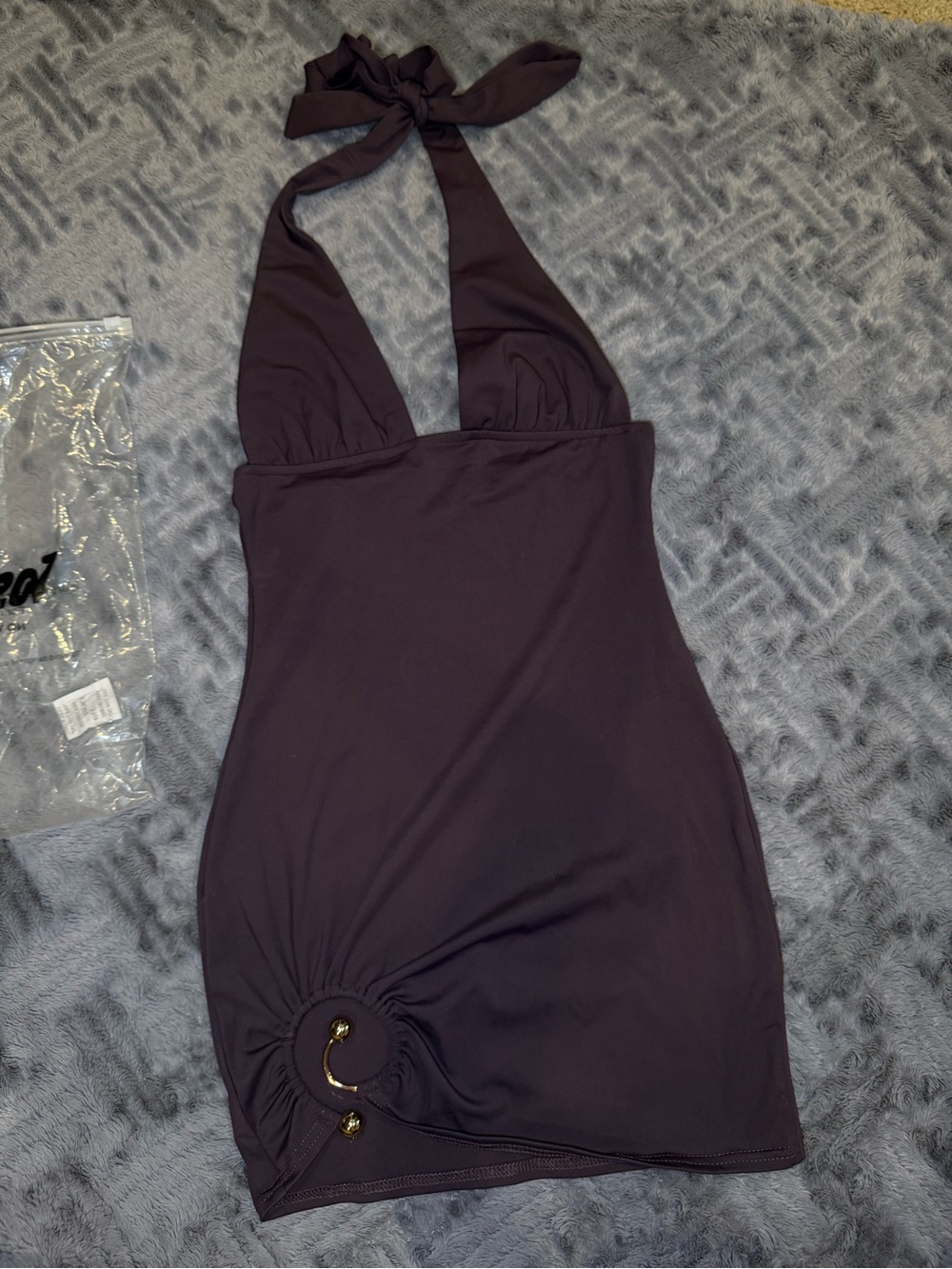 Edikted Halter Dress in Deep Plum